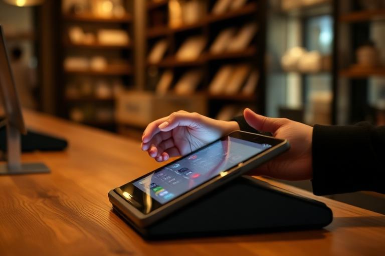 Tablet point-of-sale on a boutique counter